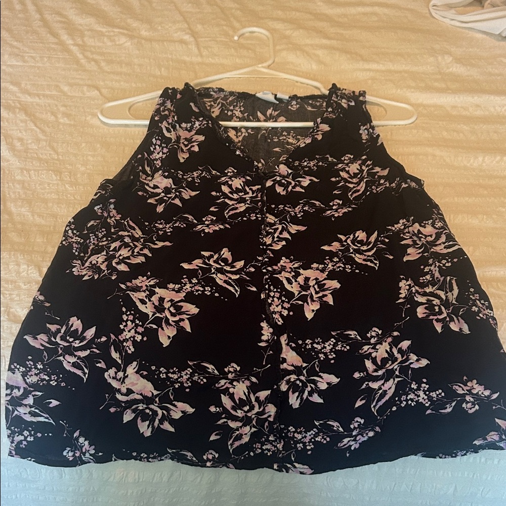 Floral Sleeveless Top - Navy and Pink